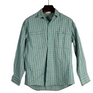 Vintage JORDACHE‎ MAN Size LG Button Up Casual Green Vertical Stripe Western